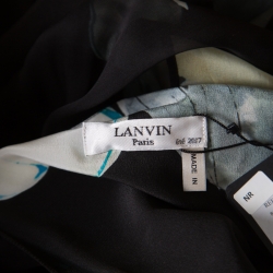 Pre Owned Lanvin Black Dark English Rose Printed Silk Cold Shoulder Overlay Maxi Dress XL