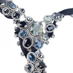 Pre Owned Lanvin Blue and Black Crystal Embellished Silver-tone Necklace