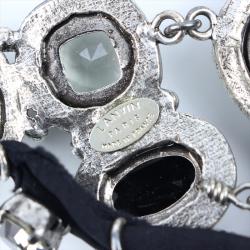 Pre Owned Lanvin Blue and Black Crystal Embellished Silver-tone Necklace