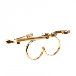 Lanvin Kiss Gold Tone Double Ring Size 55