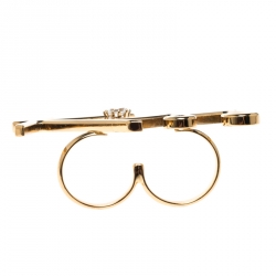 Lanvin Kiss Gold Tone Double Ring Size 55