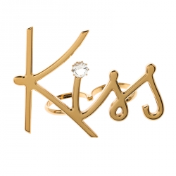 Lanvin Kiss Gold Tone Double Ring Size 55