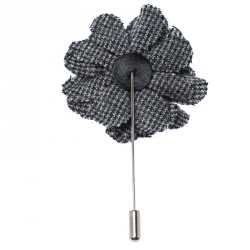 Pre Owned Lanvin Check Flower Wool Woven Silver Tone Stick Pin Brooch