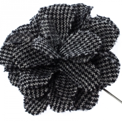 Pre Owned Lanvin Check Flower Wool Woven Silver Tone Stick Pin Brooch