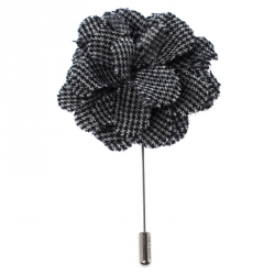 Pre Owned Lanvin Check Flower Wool Woven Silver Tone Stick Pin Brooch