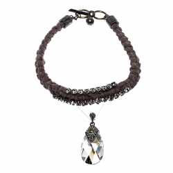 Pre Owned Lanvin Crystal Embellished Fabric Woven Statement Toggle Necklace