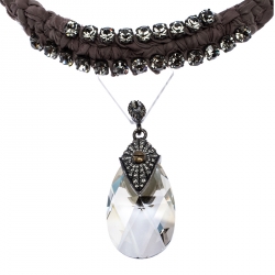Pre Owned Lanvin Crystal Embellished Fabric Woven Statement Toggle Necklace
