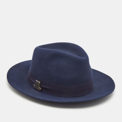 Lanvin Navy Blue Rabbit Felt Fedora Hat M