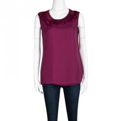 Pre Owned Lanvin Dark Pink Ruffle Detail Silk Sleeveless Top S