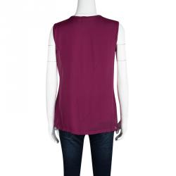Pre Owned Lanvin Dark Pink Ruffle Detail Silk Sleeveless Top S