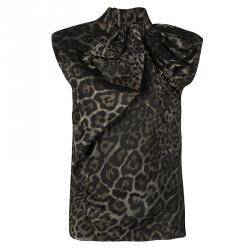 Pre Owned Lanvin Hiver'13 Brown Animal Pattern Jacquard Bow Detail Sleeveless Top S