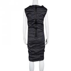 Pre Owned Lanvin Metallic Grey Textured Ruched Sleeveless Dress S