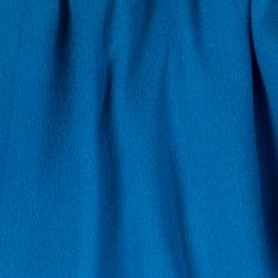 Pre Owned Lanvin Blue Draped Silk Frayed Edge Detail Sleeveless Asymmetric Dress M