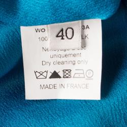 Pre Owned Lanvin Blue Draped Silk Frayed Edge Detail Sleeveless Asymmetric Dress M