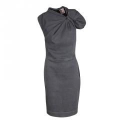 Pre Owned Lanvin X Acne Grey Washed Denim Twist Front Detail Sleeveless Dress M