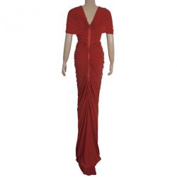 Pre Owned Lanvin Gathered Red Mid Length Dress M