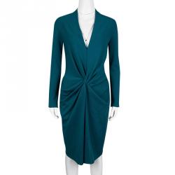 Pre Owned Lanvin Teal Blue Wool Twist Front Long Sleeve Dress M