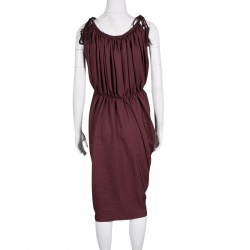 Pre Owned Lanvin Burgundy Tie Detail Sleeveless Draped Dress M
