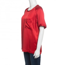 Pre Owned Lanvin Red Short Sleeve Crew Neck Top M