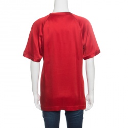 Pre Owned Lanvin Red Short Sleeve Crew Neck Top M