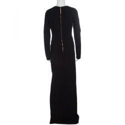 Pre Owned Lanvin Black Knit Drape Detail Long Sleeve Maxi Dress M