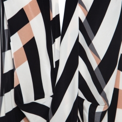 Pre Owned Lanvin Multicolor Chevron Patterned Silk Draped Maxi Dress L