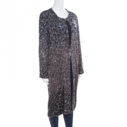 Lanvin Grey Sequin Embellished Long Jacket M