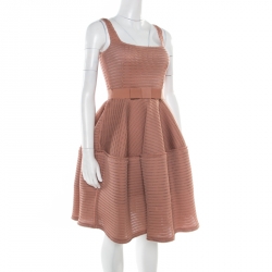 Pre Owned Lanvin Dusty Rose Perforated Raw Edge Detail Fit and Flare Sleeveless Dress S