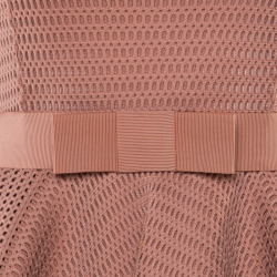 Pre Owned Lanvin Dusty Rose Perforated Raw Edge Detail Fit and Flare Sleeveless Dress S