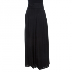 Pre Owned Lanvin Black Crinkled Satin Effect Pleated Tie Up Detail Palazzo Pants M