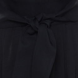 Pre Owned Lanvin Black Crinkled Satin Effect Pleated Tie Up Detail Palazzo Pants M