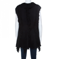 Pre Owned Lanvin Black Fringe Edge Wool Blend Knit Vest M