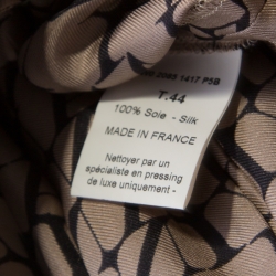 Pre Owned Lanvin Beige Printed Silk Front Slit Neckline Belted Maxi Dress L