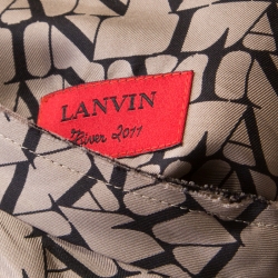Pre Owned Lanvin Beige Printed Silk Front Slit Neckline Belted Maxi Dress L