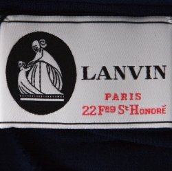 Pre Owned Lanvin Navy Blue Silk Chiffon Raw Edge Detail Short Sleeve Top XL 