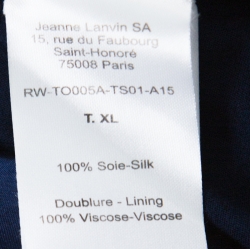 Pre Owned Lanvin Navy Blue Silk Chiffon Raw Edge Detail Short Sleeve Top XL 