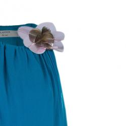 Pre Owned Lanvin Blue Silk Halterneck Floral Brooch Gown L