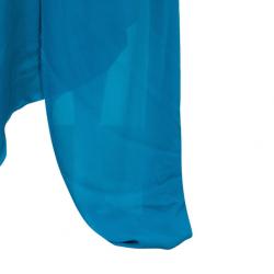 Pre Owned Lanvin Blue Silk Halterneck Floral Brooch Gown L