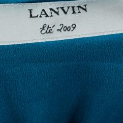 Pre Owned Lanvin Blue Silk Halterneck Floral Brooch Gown L