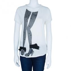 Pre Owned Lanvin Fishnet Stocking Embellished T-Shirt M