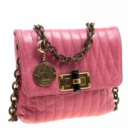 Pre Owned Lanvin Pink Quilted Leather Mini Happy Crossbody Bag