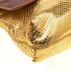 Pre Owned Lanvin Gold/Metallic Red Python Happy Shoulder Bag