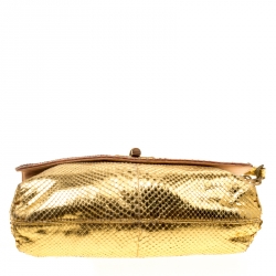 Pre Owned Lanvin Gold/Metallic Red Python Happy Shoulder Bag