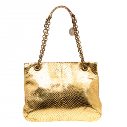 Pre Owned Lanvin Gold/Metallic Red Python Happy Shoulder Bag