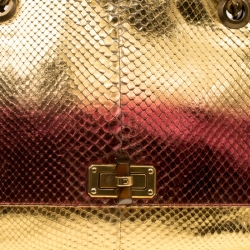 Pre Owned Lanvin Gold/Metallic Red Python Happy Shoulder Bag