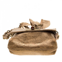 Pre Owned Lanvin Gold Lizard Embossed Leather Mini Happy Crossbody Bag