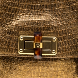 Pre Owned Lanvin Gold Lizard Embossed Leather Mini Happy Crossbody Bag