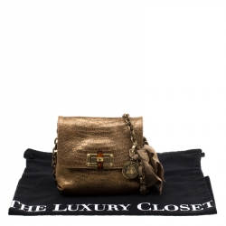 Pre Owned Lanvin Gold Lizard Embossed Leather Mini Happy Crossbody Bag