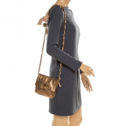 Pre Owned Lanvin Gold Lizard Embossed Leather Mini Happy Crossbody Bag