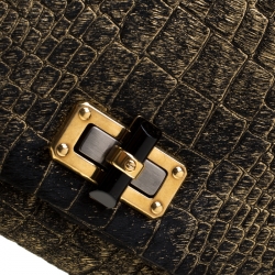 Pre Owned Lanvin Gold/Black Calfhair Mini Happy Crossbody Bag